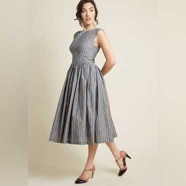 ModCloth Tea Length Fit and Flare Gray Dress Size 