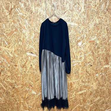 ZARA Long Dress Satin Lace Bicolor Black