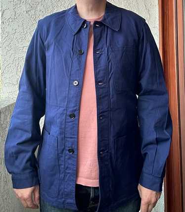 70s EURO VINTAGE FRENCH WORKER ボロジャケット 60s Style French Chalk Blue Cotton Twill Canvas Chore Jacket