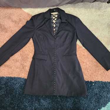 Nasty Gal Pinstripe Navy Jacket Blazer Lace Up Dr… - image 1