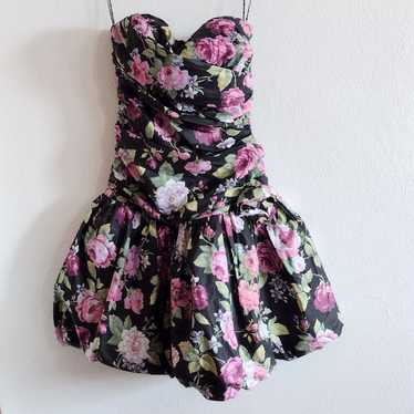 Vth 80s Positively Ellyn Black Floral Strapless D… - image 1