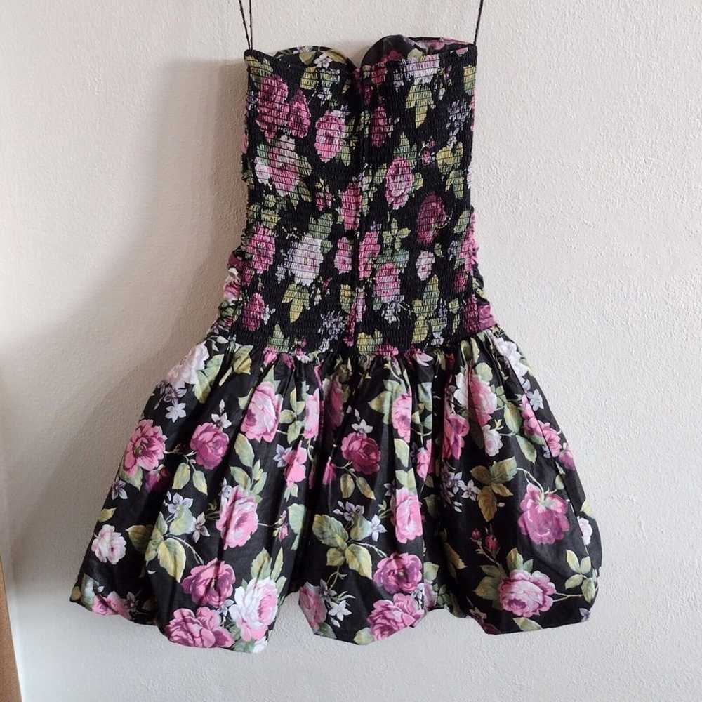 Vth 80s Positively Ellyn Black Floral Strapless D… - image 2