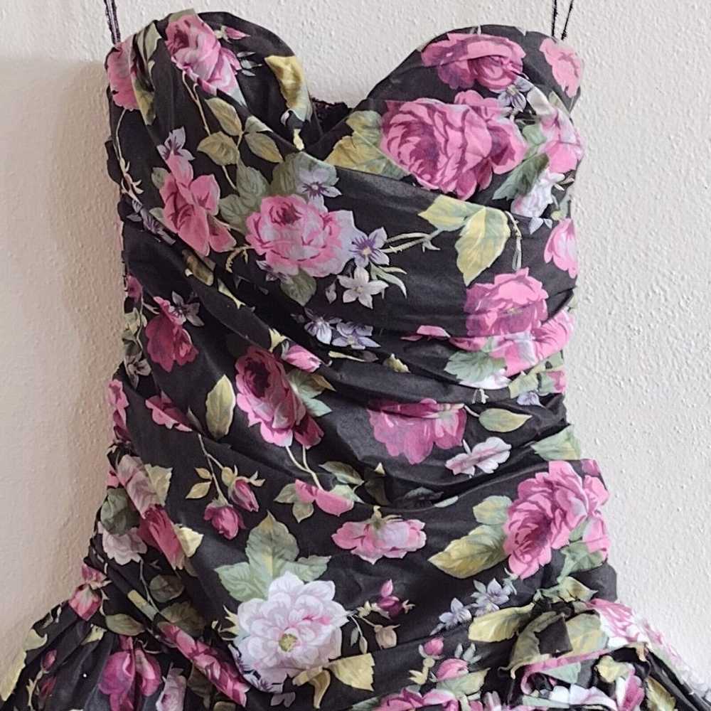 Vth 80s Positively Ellyn Black Floral Strapless D… - image 3