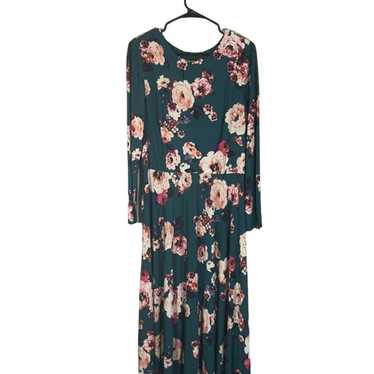 Eliza J Blue & Pink Floral Long Sleeve Long Maxi D