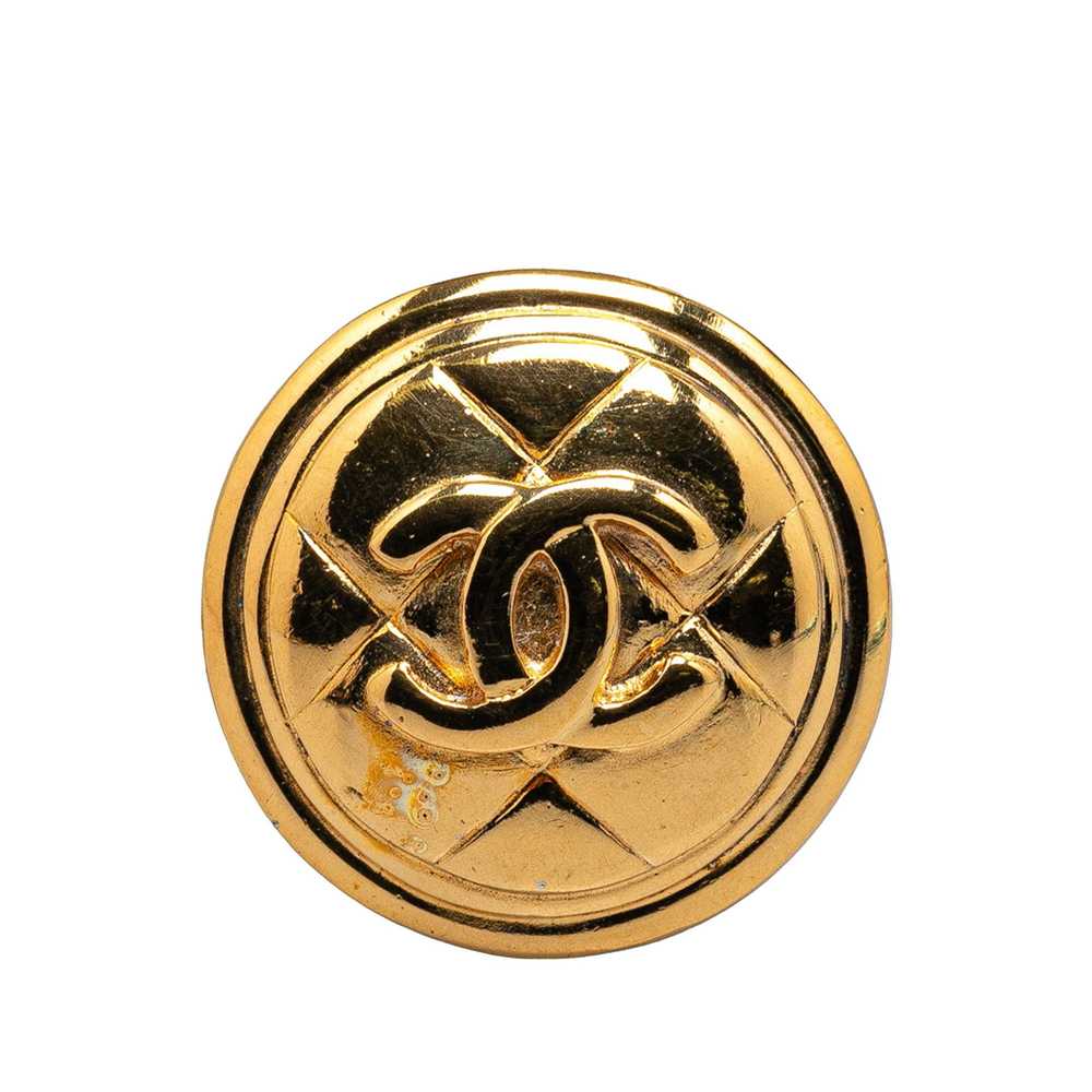 Chanel Chanel Gold Plated CC Quilted Round Brooch… - image 1