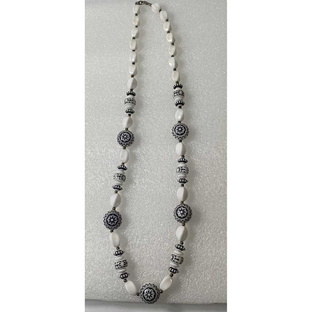 Vintage Black White 30n Beaded Necklace Estate Je… - image 1