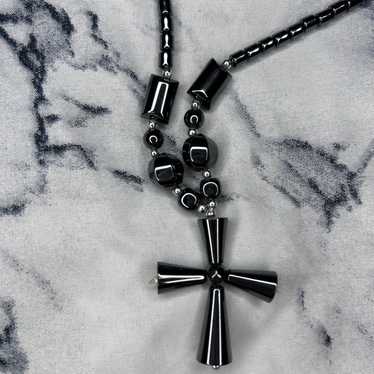 Hematite necklace cross handmade - image 1