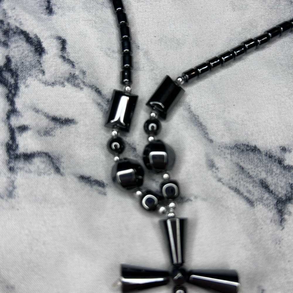 Hematite necklace cross handmade - image 3