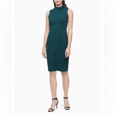 Calvin Klein Bow Neck Sleeveless Sheath Dress Gree