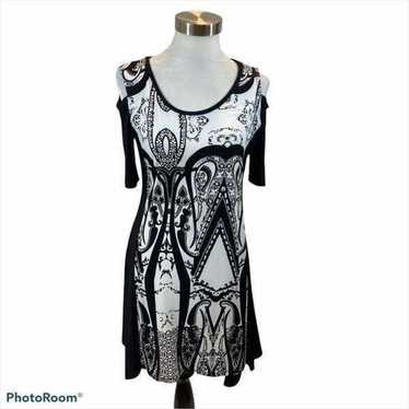 Artex Fashions Black and White Cold Shoulder Dress