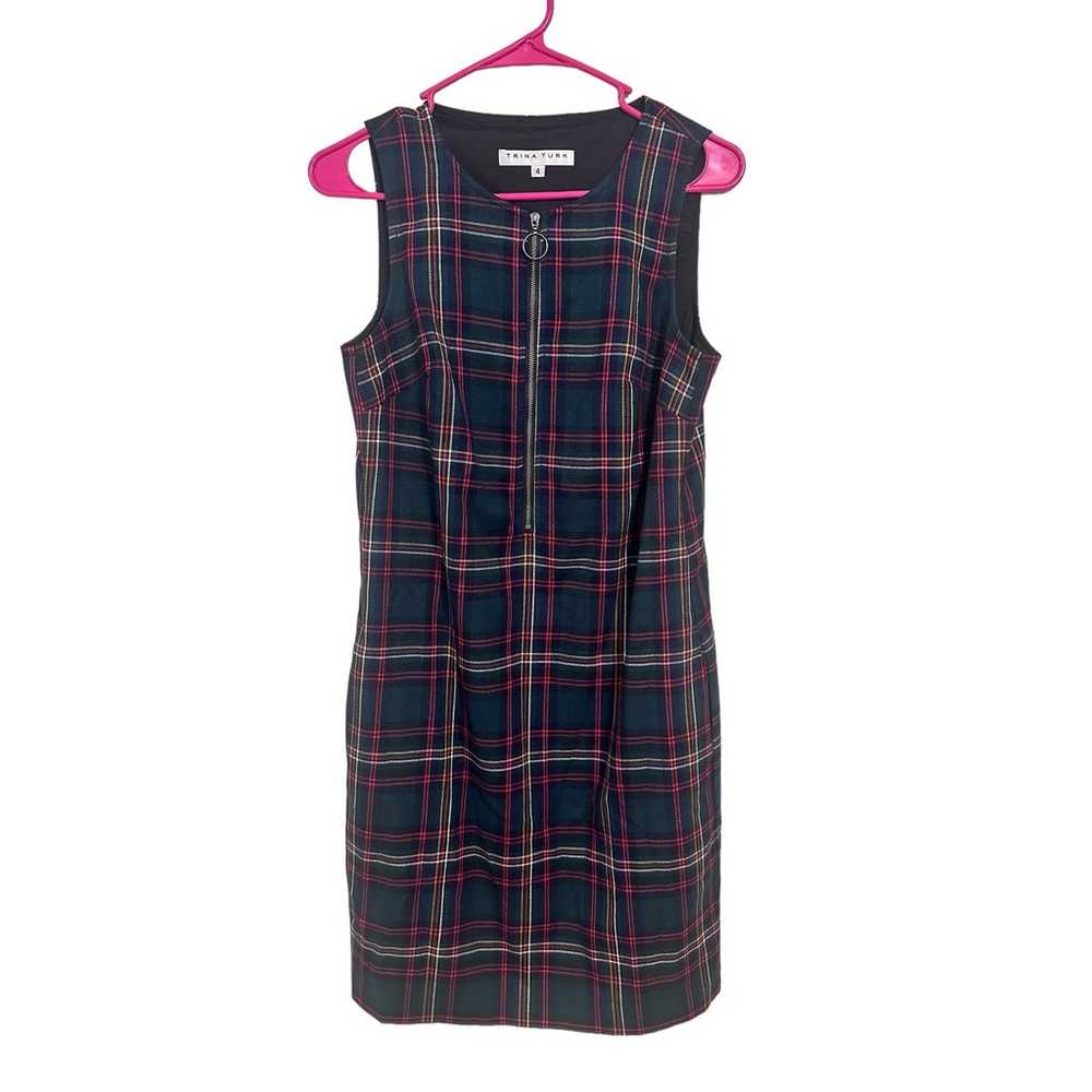 Trina Turk Green and Red Plaid Sleeveless Dress S… - image 1