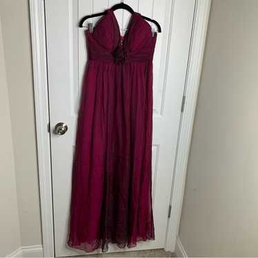 Vintage 90s y2K party silk red halter ruched midi 