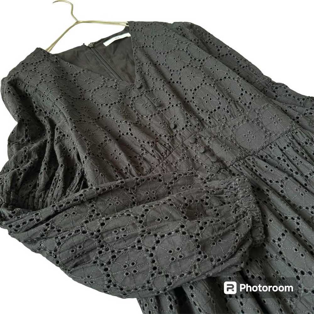 SLY Cotton Lace Black Long Dress V-Neck Embroider… - image 10