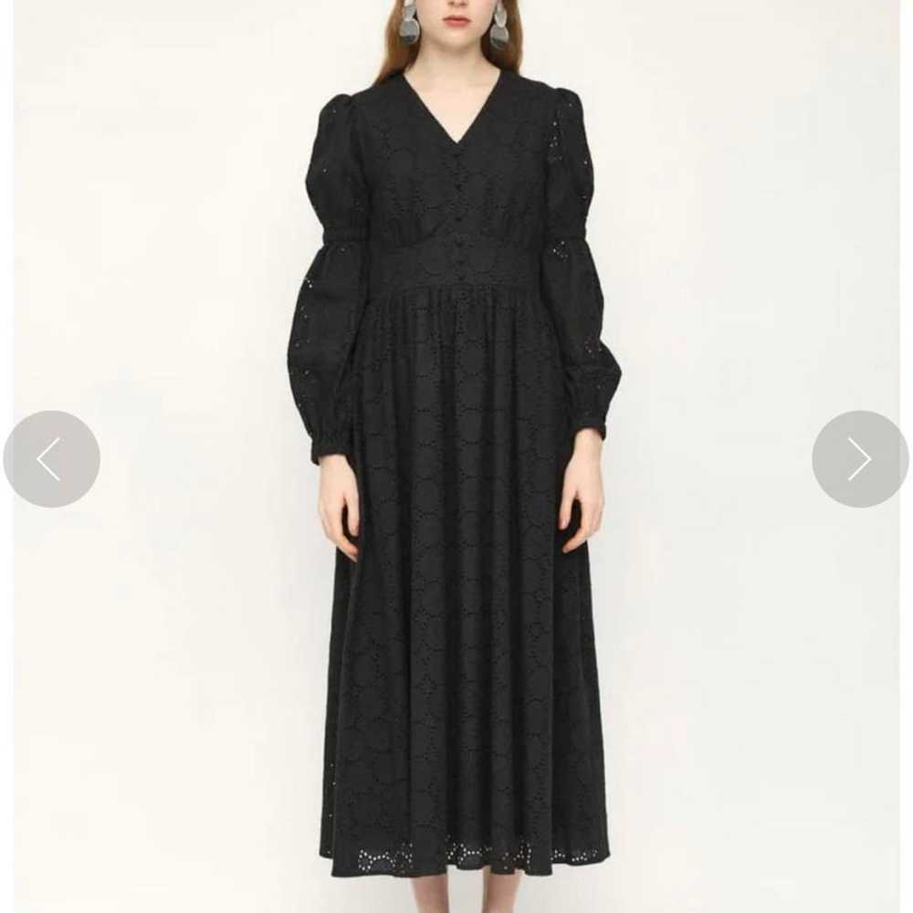 SLY Cotton Lace Black Long Dress V-Neck Embroider… - image 2