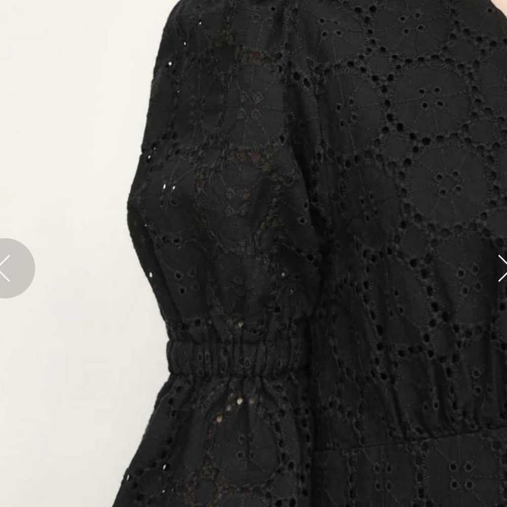 SLY Cotton Lace Black Long Dress V-Neck Embroider… - image 4