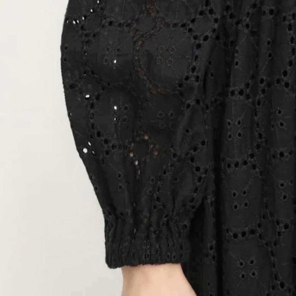 SLY Cotton Lace Black Long Dress V-Neck Embroider… - image 5