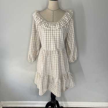 J Crew Gingham Dress Size 10 3/4 Puff Sleeves Midi