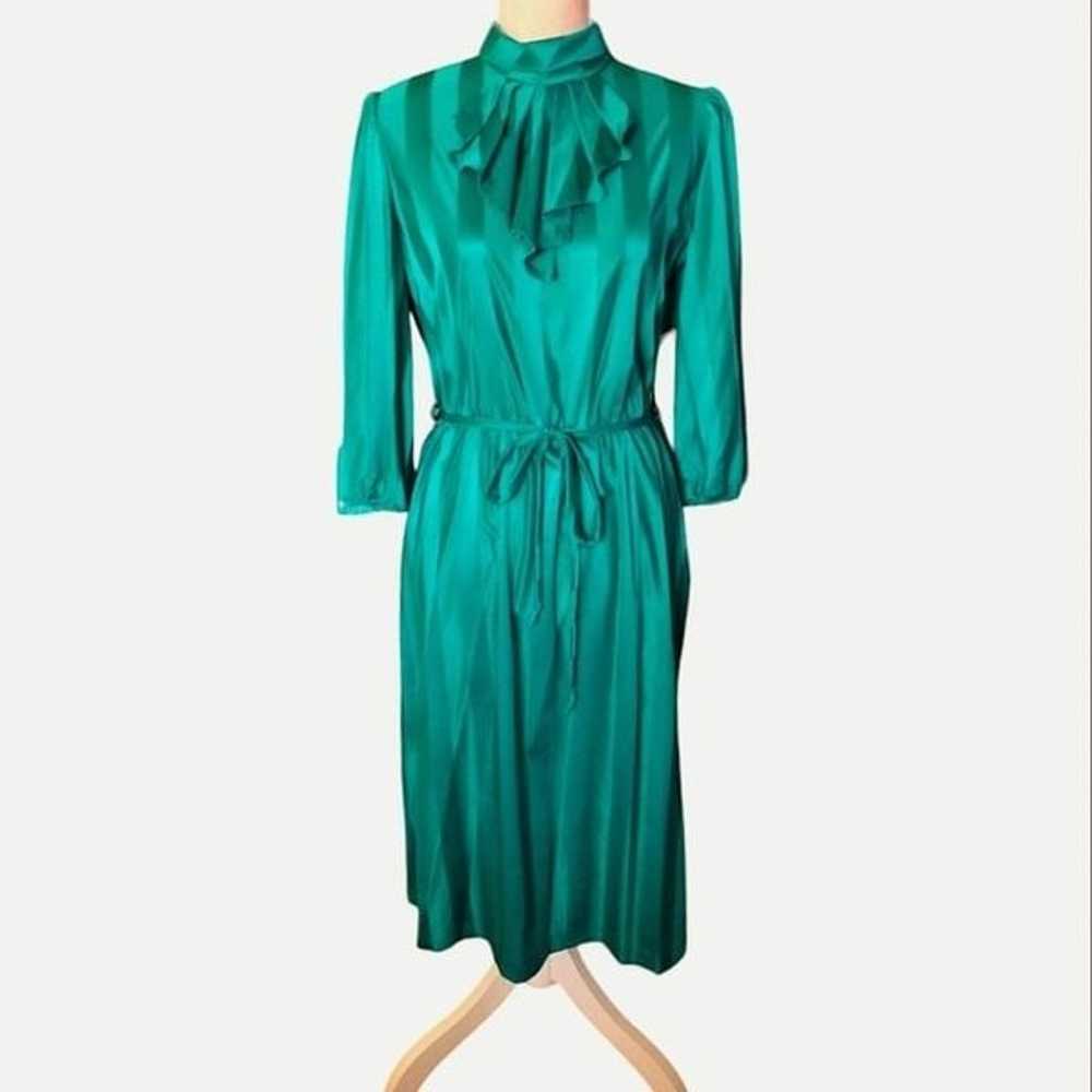 Vintage Green Striped Quarter Sleeve Secretary Mi… - image 2