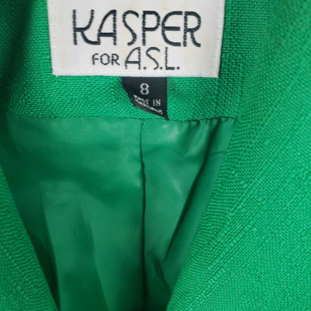 Kasper for ASL Vintage Green Gold Button Short Sl… - image 3