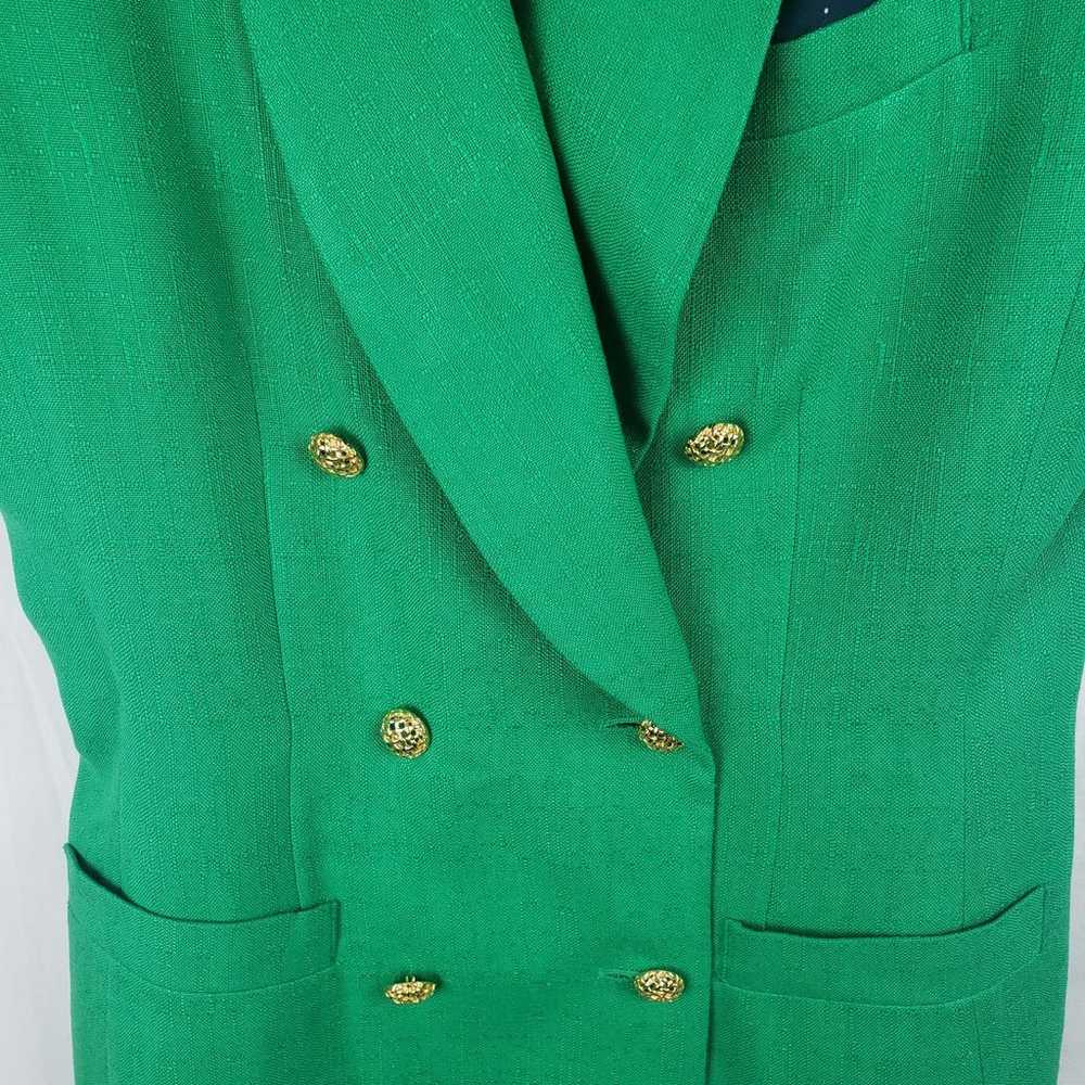 Kasper for ASL Vintage Green Gold Button Short Sl… - image 4