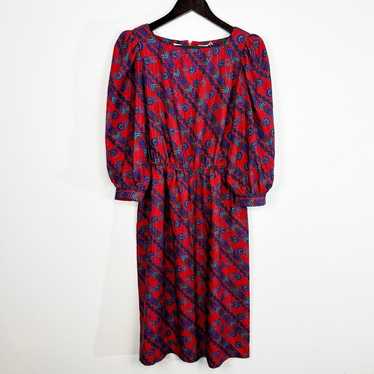 Vintage Leslie Fay Red 3/4 Sleeve Midi Dress Size… - image 1