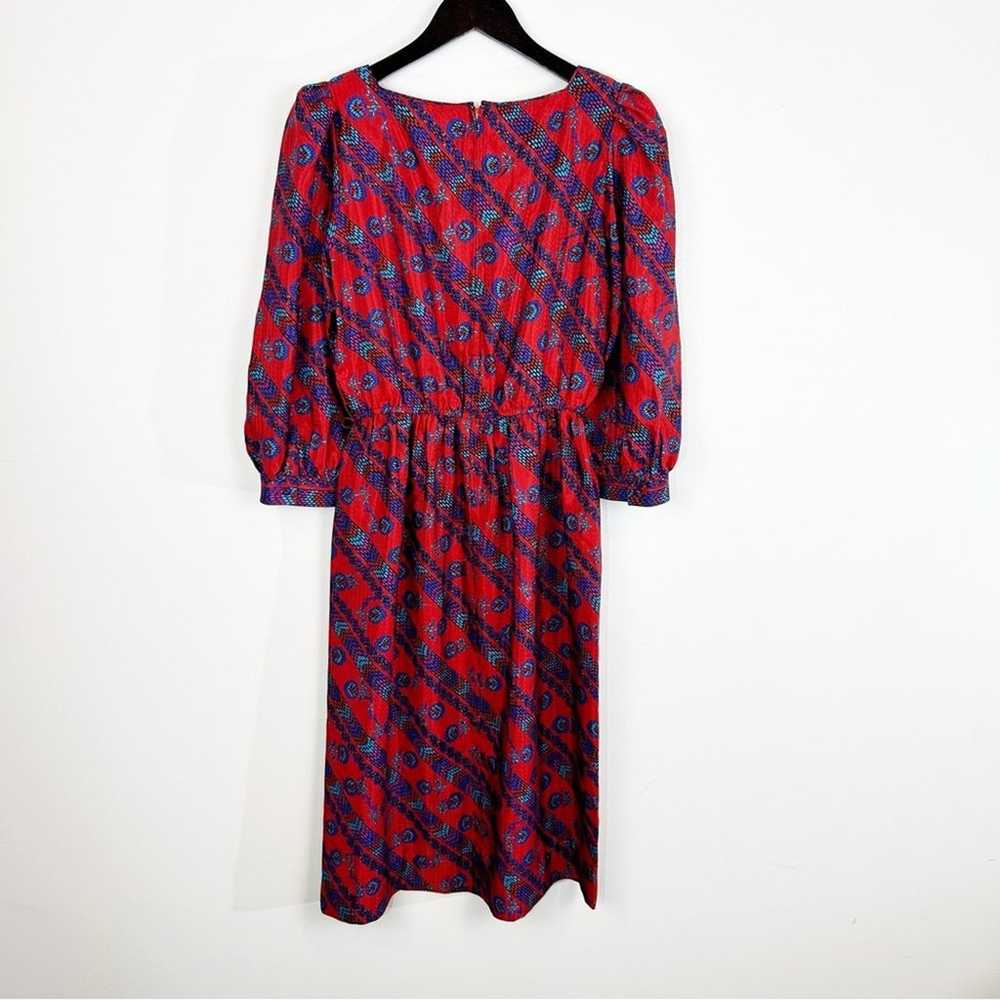 Vintage Leslie Fay Red 3/4 Sleeve Midi Dress Size… - image 6