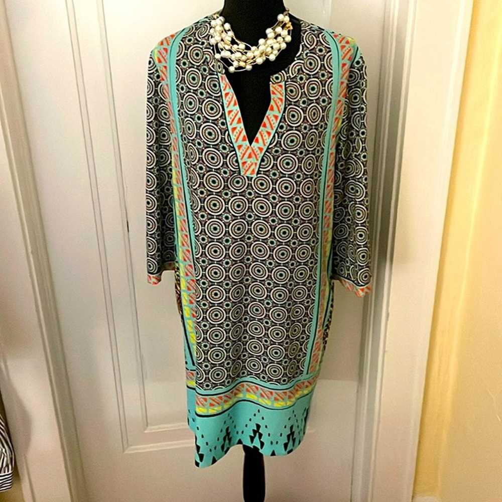 Hale Bob NWOT VNeck Turquoise Abstract Print Long… - image 1