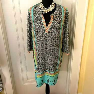 Hale Bob NWOT VNeck Turquoise Abstract Print Long… - image 1