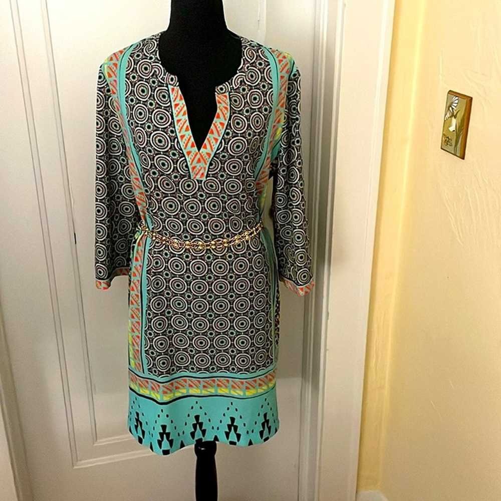 Hale Bob NWOT VNeck Turquoise Abstract Print Long… - image 2