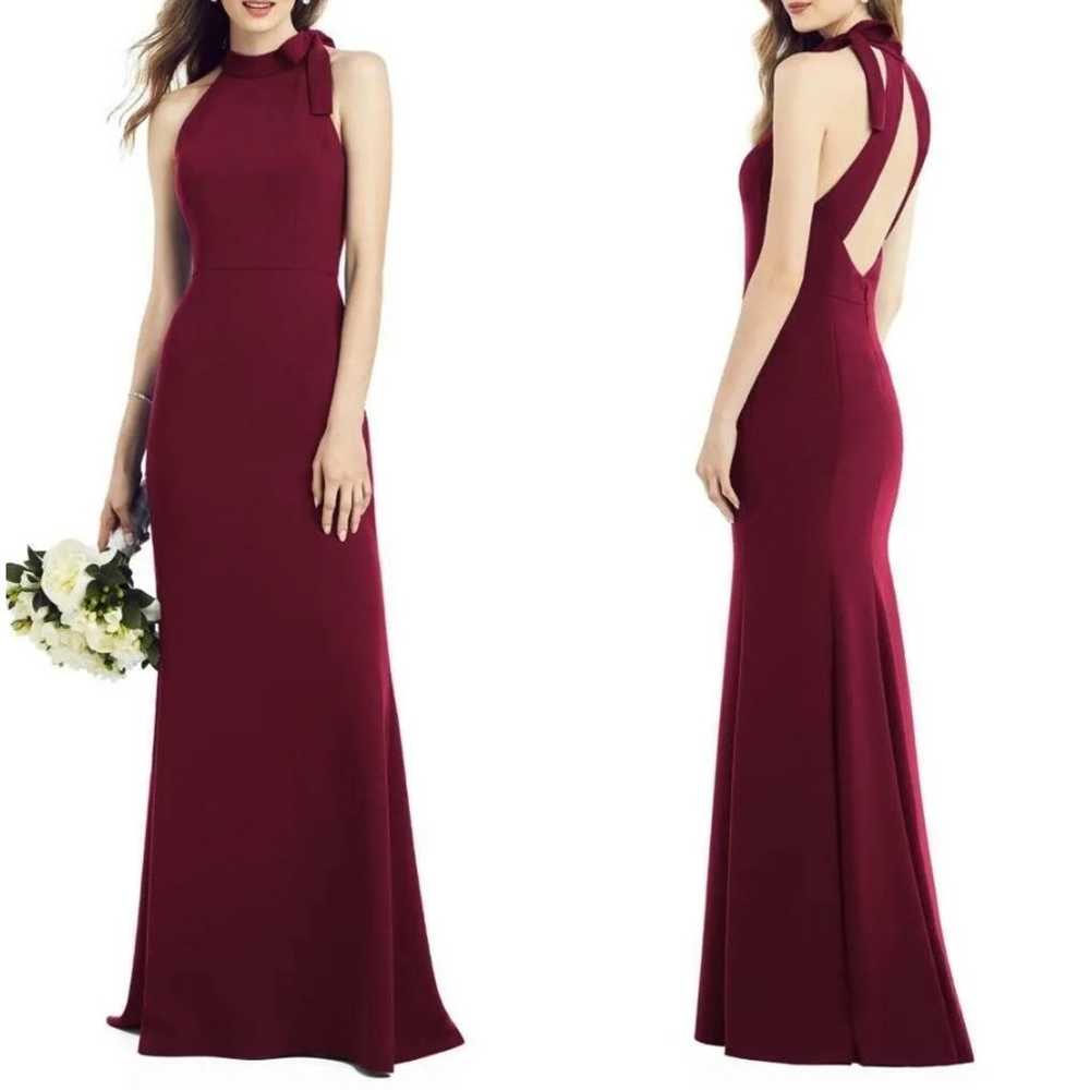 AFTER SIX 6827 Cabernet Crepe Halter Bow Neck Dre… - image 2