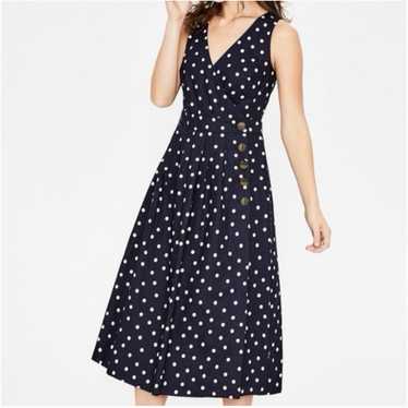 Boden Linen Blend Polka Dot Wrap Dress