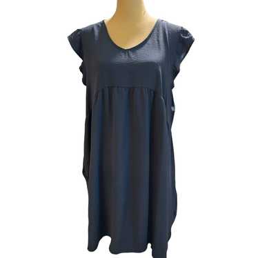 Cotton Bleu Ruffle Sleeve Dress, Blue, Plus Size 1