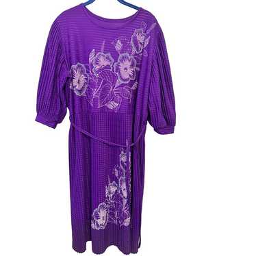 Vintage 1970s purple disco floral pleated dress - image 1