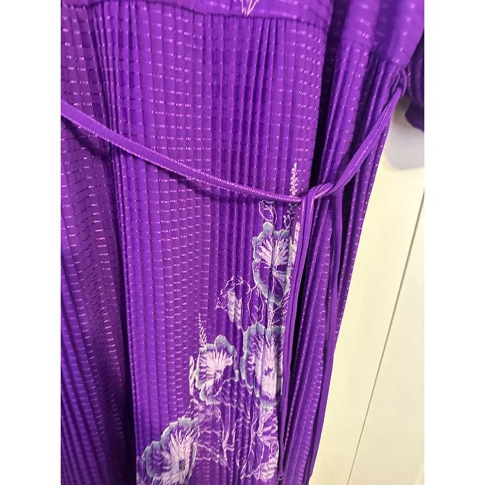 Vintage 1970s purple disco floral pleated dress - image 4