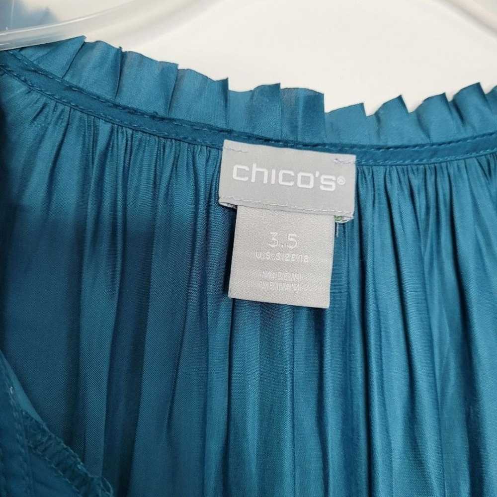 Chico’s teal button front crinkled satin midi dre… - image 3