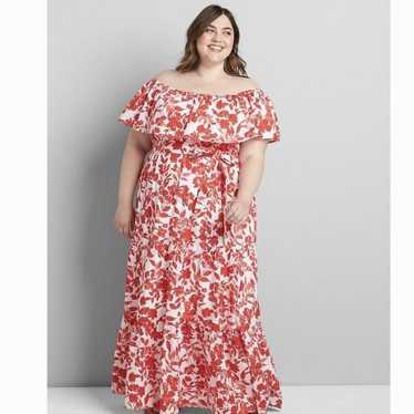 Lane Bryant Red White Floral Maxi Dress Off The S… - image 1