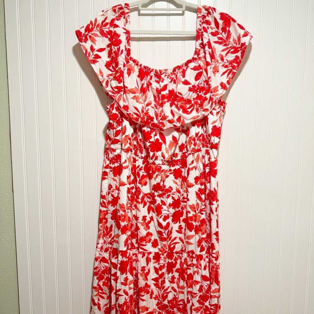 Lane Bryant Red White Floral Maxi Dress Off The S… - image 2