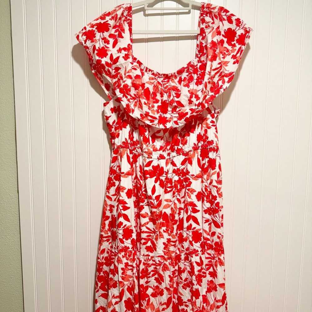 Lane Bryant Red White Floral Maxi Dress Off The S… - image 7