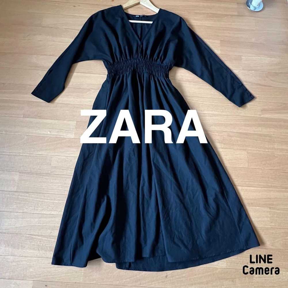 ZARA Wide Elastic Waist Flared Long Dress - Black - image 1