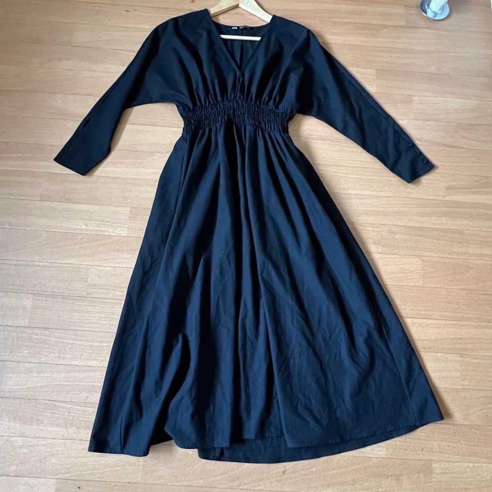 ZARA Wide Elastic Waist Flared Long Dress - Black - image 3