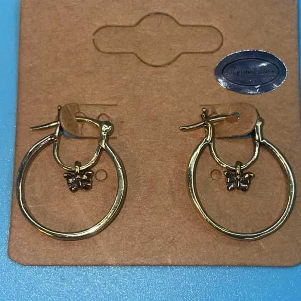 Sterling double hoop butterfly earrings - image 1