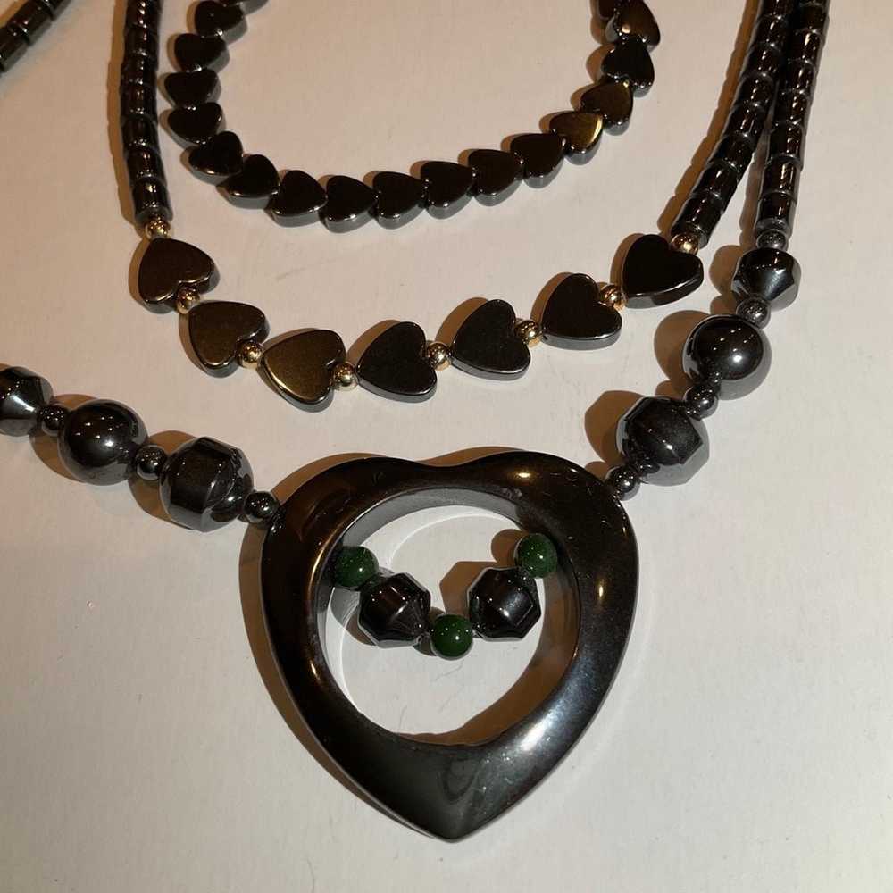 Vintage Hematite Heart Necklace & Bracelet Set - image 2