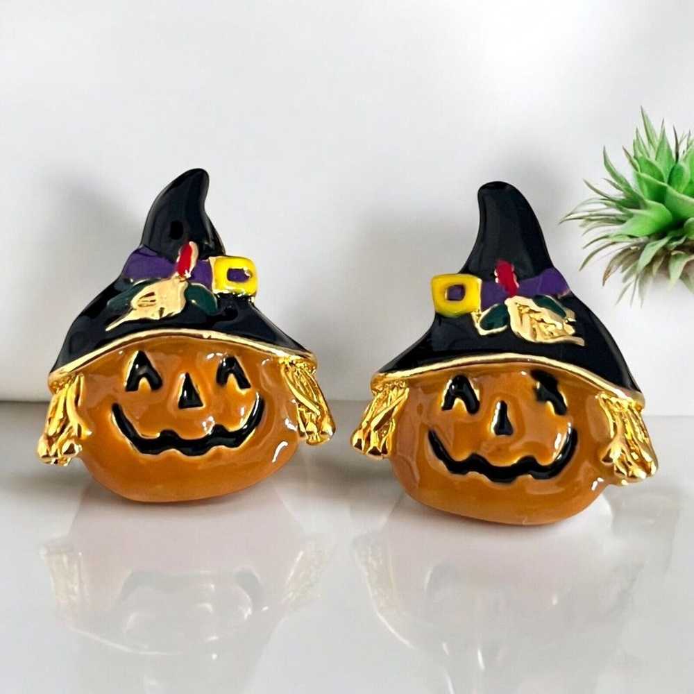 New Vintage Halloween Pierced Earrings Hand Ename… - image 1