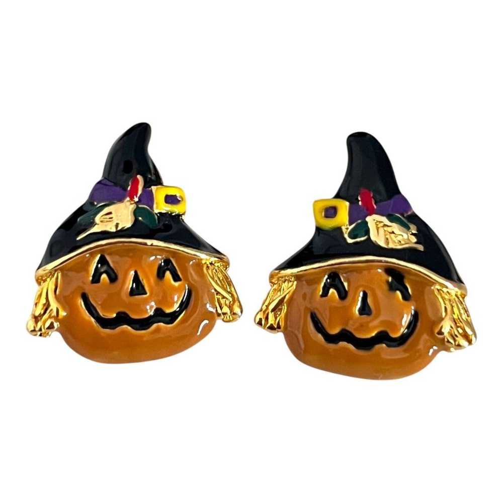 New Vintage Halloween Pierced Earrings Hand Ename… - image 2