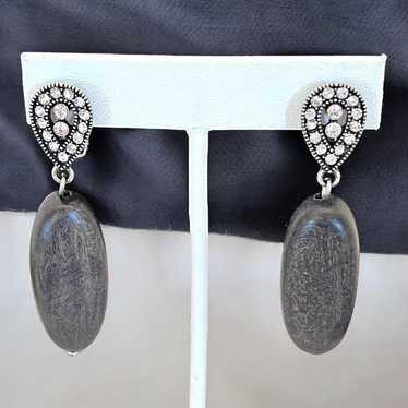 Vintage Designer Earrings Hematite Toned Crystal … - image 1