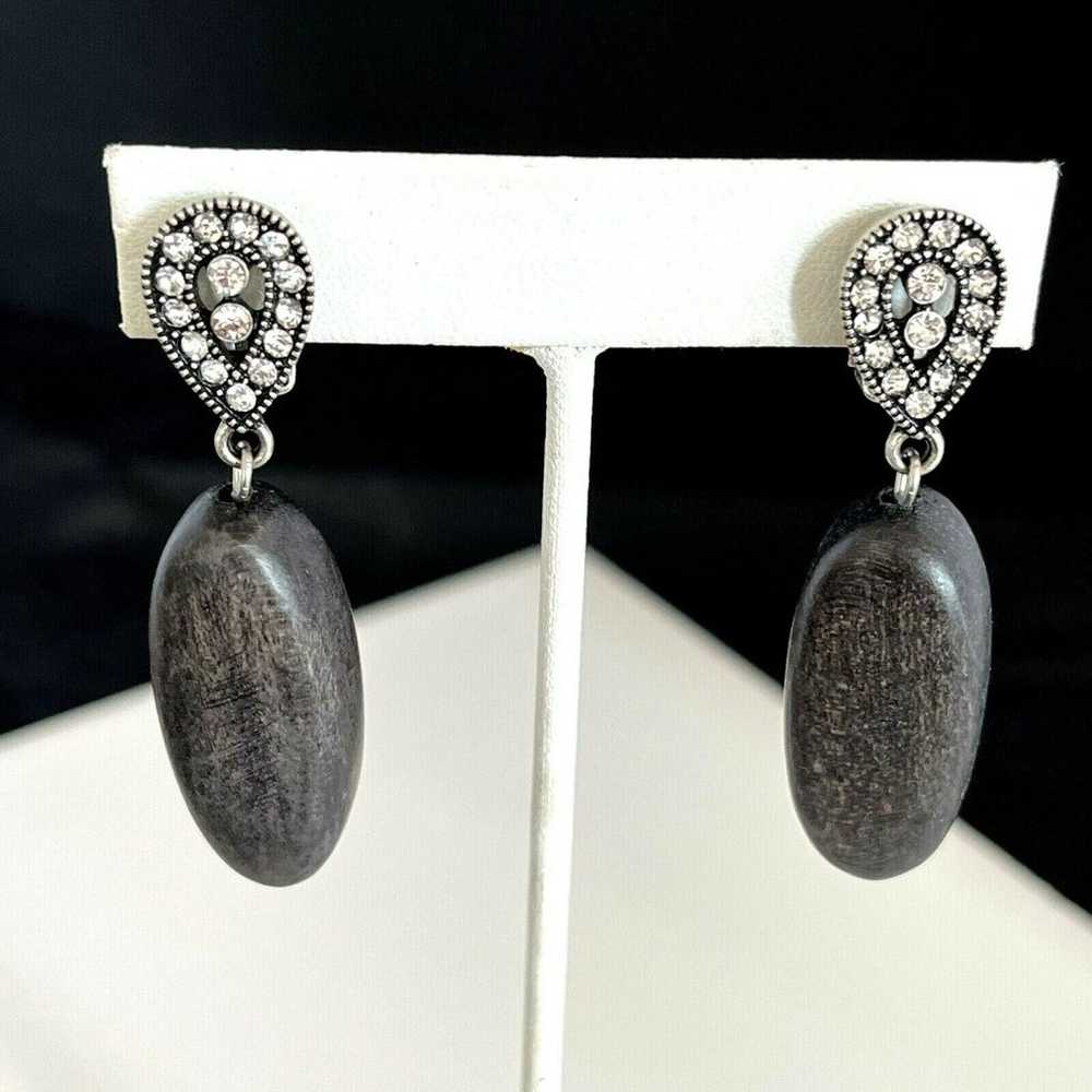 Vintage Designer Earrings Hematite Toned Crystal … - image 3