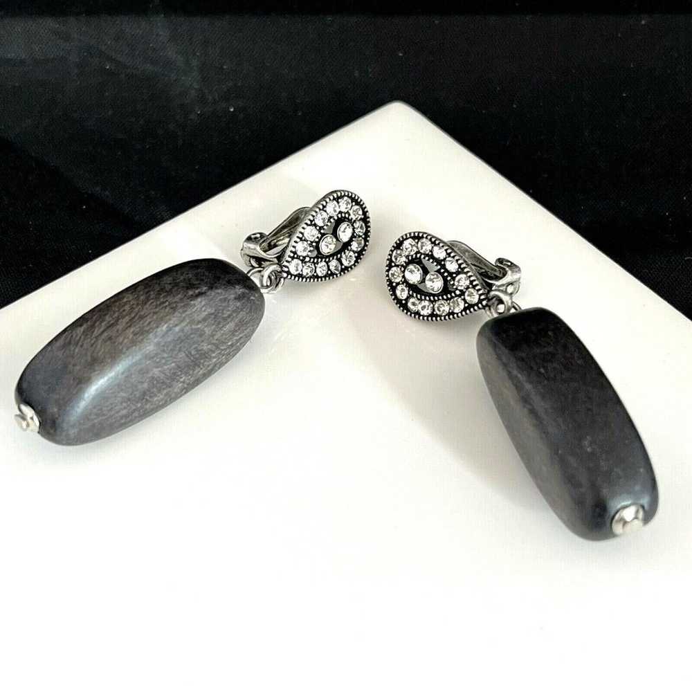 Vintage Designer Earrings Hematite Toned Crystal … - image 4