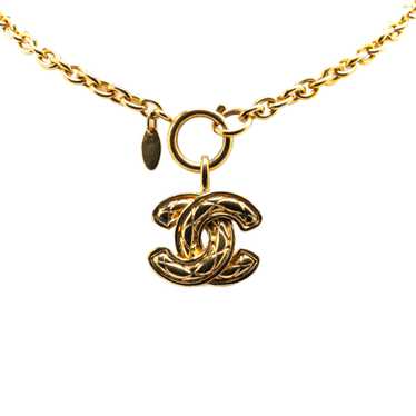 Gold Chanel Gold Plated CC Quilted Pendant Necklac