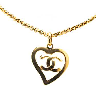 Gold Chanel Gold Plated CC Heart Pendant Necklace - image 1