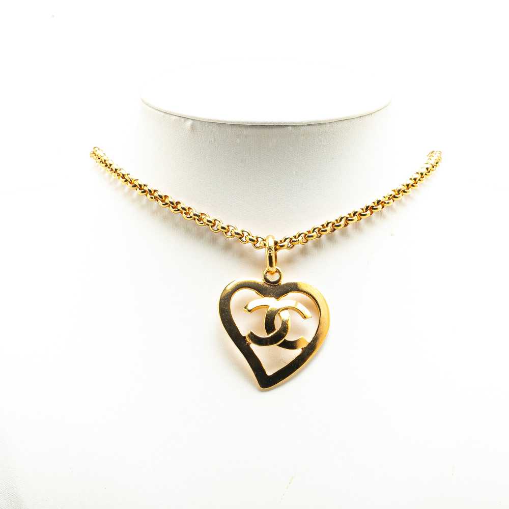 Gold Chanel Gold Plated CC Heart Pendant Necklace - image 4